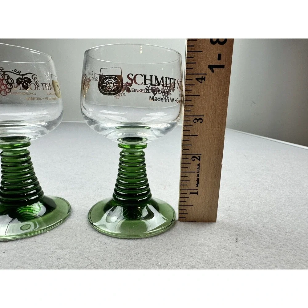 Twin Schmitt Sohne Green Beehive‎ Stem Wine Goblet Glasses Vintage